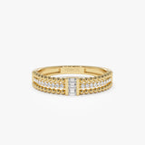 14k Beaded Baguette and Round Diamond Ring 14K Gold Ferkos Fine Jewelry