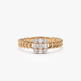 14k Curb Link Illusion Setting Baguette Diamond Ring 14K Rose Gold Ferkos Fine Jewelry