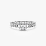 14k Curb Link Illusion Setting Baguette Diamond Ring 14K White Gold Ferkos Fine Jewelry