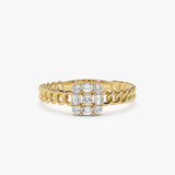14k Curb Link Illusion Setting Baguette Diamond Ring 14K Gold Ferkos Fine Jewelry