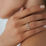 14k Double Row Pave Diamond Ring w/ Diamond Cluster Accents  Ferkos Fine Jewelry
