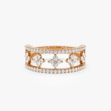 14k Double Row Pave Diamond Ring w/ Diamond Cluster Accents 14K Rose Gold Ferkos Fine Jewelry