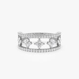 14k Double Row Pave Diamond Ring w/ Diamond Cluster Accents 14K White Gold Ferkos Fine Jewelry