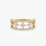 14k Double Row Pave Diamond Ring w/ Diamond Cluster Accents 14K Gold Ferkos Fine Jewelry
