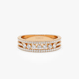 14k Triple Row Diamond Stacking Wedding Ring 14K Rose Gold Ferkos Fine Jewelry