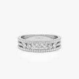 14k Triple Row Diamond Stacking Wedding Ring 14K White Gold Ferkos Fine Jewelry