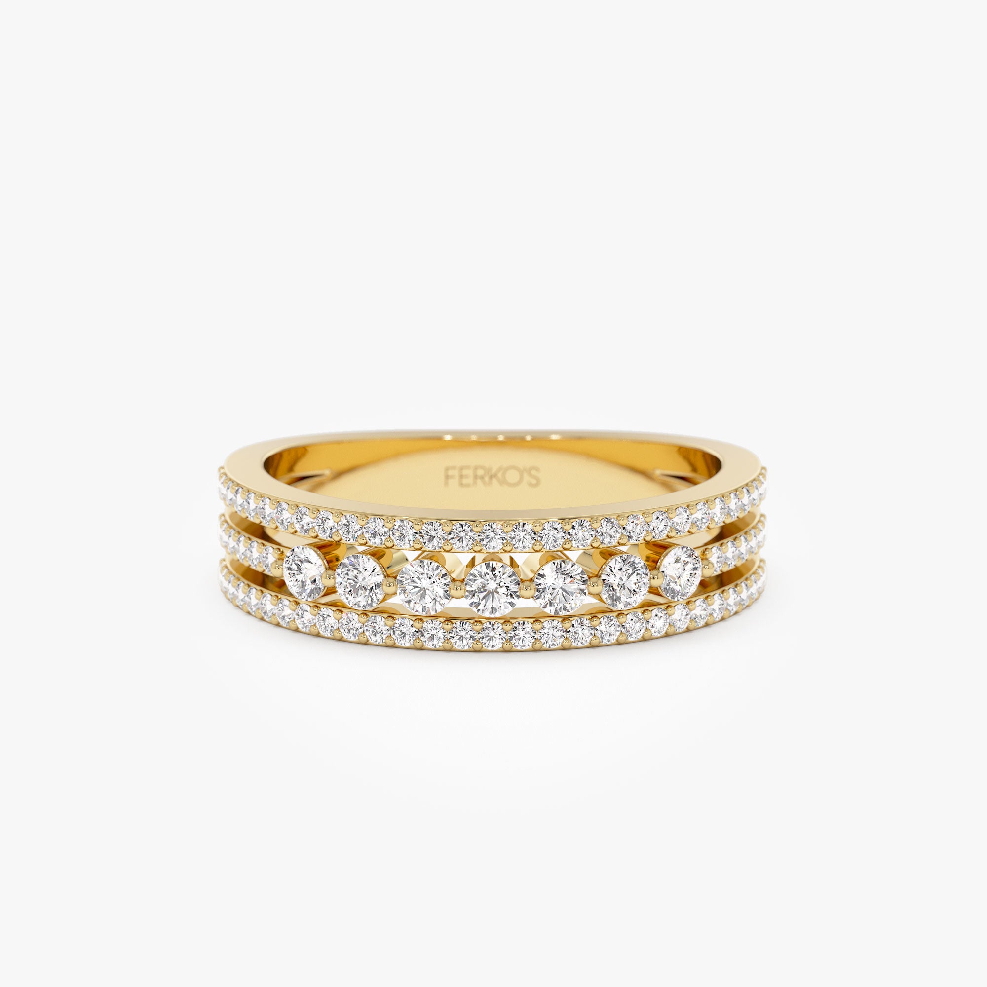 14k Triple Row Diamond Stacking Wedding Ring 14K Gold Ferkos Fine Jewelry