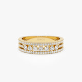 14k Triple Row Diamond Stacking Wedding Ring 14K Gold Ferkos Fine Jewelry