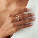 14k Ribbed Unique Design Diamond Signet Ring  Ferkos Fine Jewelry