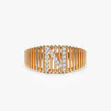 14k Ribed Cage Diamond Initial Ring 14K Rose Gold Ferkos Fine Jewelry
