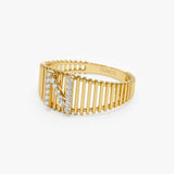 14k Ribed Cage Diamond Initial Ring  Ferkos Fine Jewelry