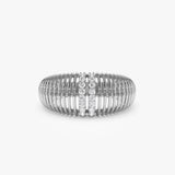 14K Diamond-Encrusted Ribbed Dome Statement Ring 14K White Gold Ferkos Fine Jewelry
