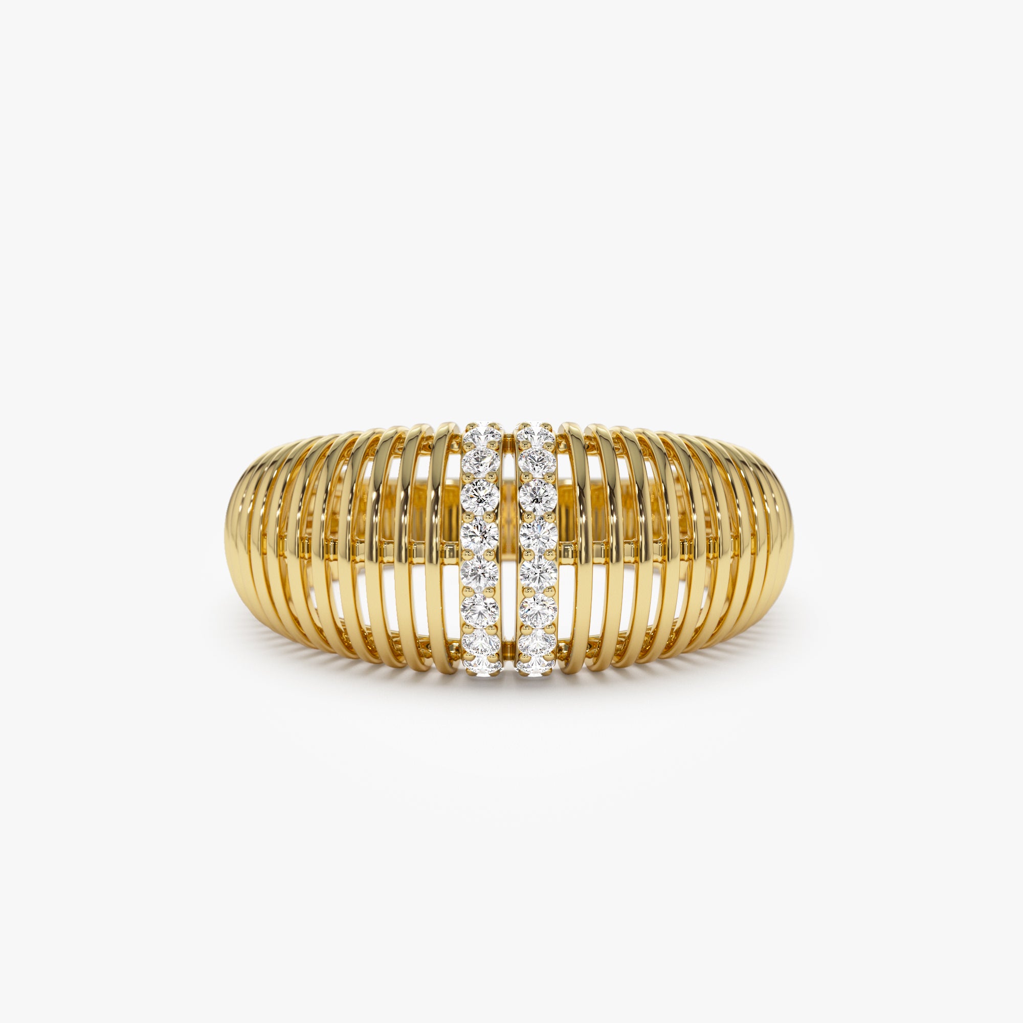 14K Diamond-Encrusted Ribbed Dome Statement Ring 14K Gold Ferkos Fine Jewelry