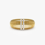 14K Diamond-Encrusted Ribbed Dome Statement Ring 14K Gold Ferkos Fine Jewelry