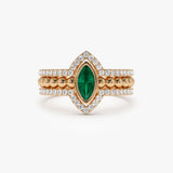 14k Marquise Shaped Emerald Ring with Nesting Diamond Bands 14K Rose Gold Ferkos Fine Jewelry