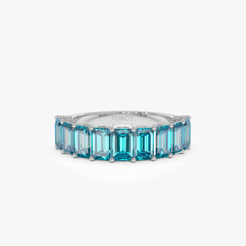 Nine Blue Rings 14k Emerald Cut Swiss Blue Topaz Nine Stone Ring 3.00ctw – Ferkos Fine ...