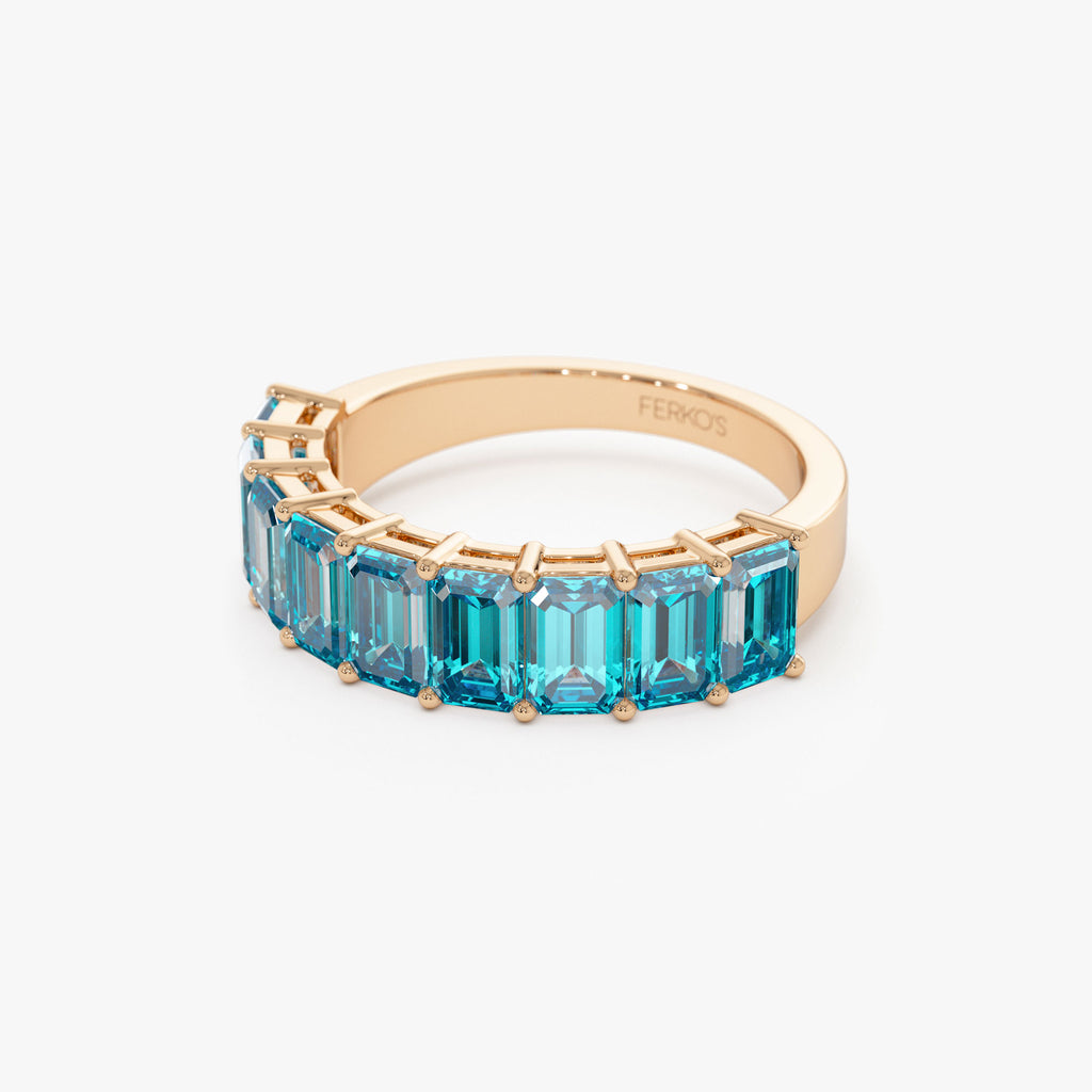 Nine Blue Rings 14k Emerald Cut Swiss Blue Topaz Nine Stone Ring 3.00ctw – Ferkos Fine ...