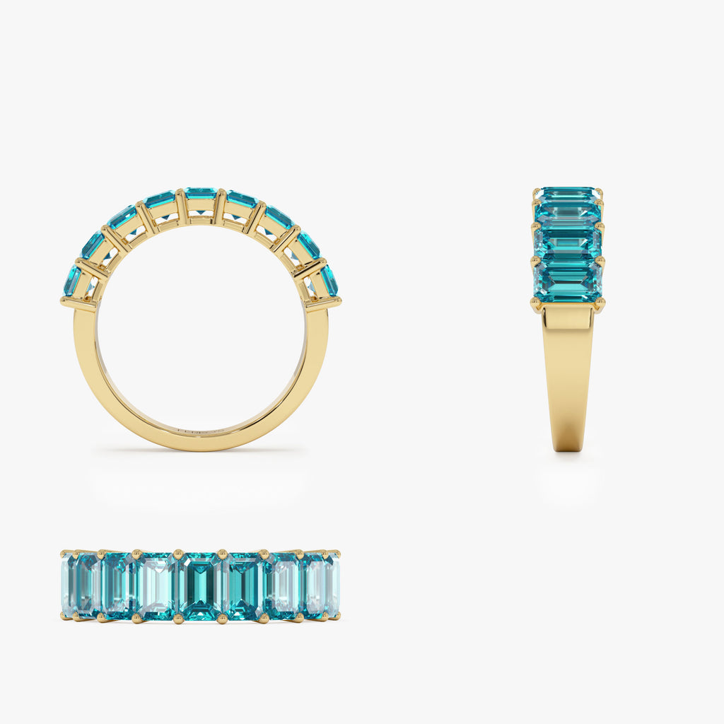 Nine Blue Rings 14k Emerald Cut Swiss Blue Topaz Nine Stone Ring 3.00ctw – Ferkos Fine ...