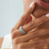 14k Emerald Cut Swiss Blue Topaz Nine Stone Ring 3.00ctw  Ferkos Fine Jewelry