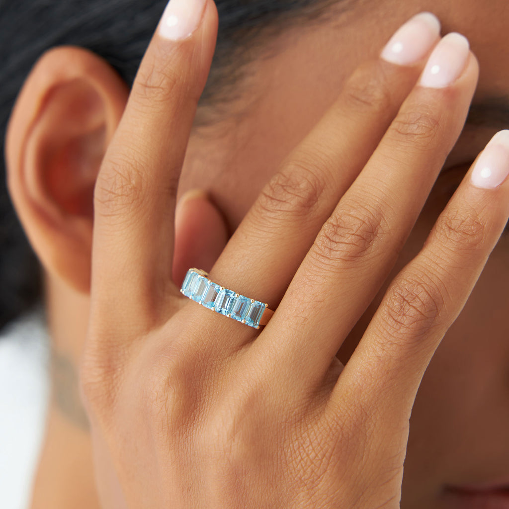 Nine Blue Rings 14k Emerald Cut Swiss Blue Topaz Nine Stone Ring 3.00ctw – Ferkos Fine ...