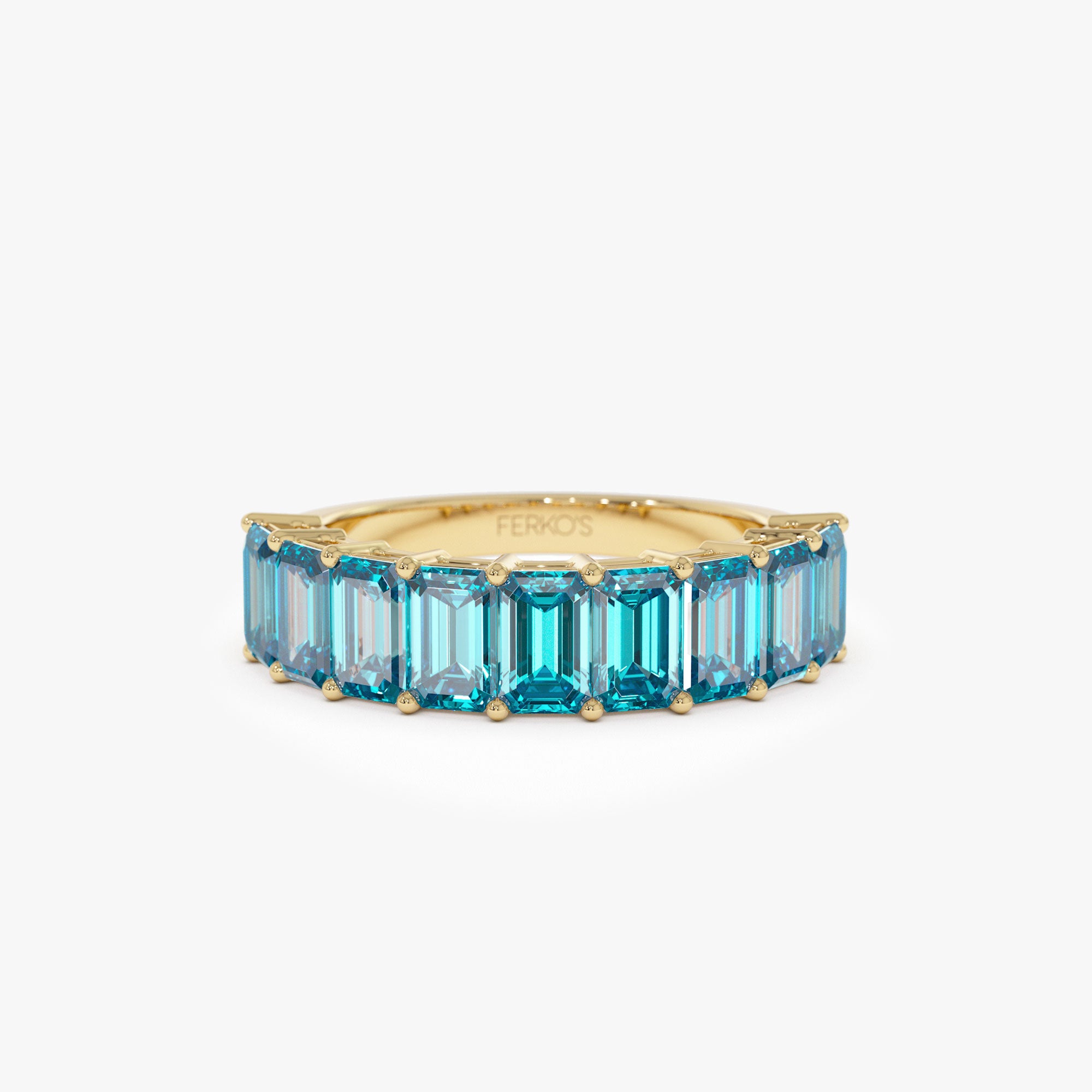 14k Emerald Cut Swiss Blue Topaz Nine Stone Ring 3.00ctw 14K Gold Ferkos Fine Jewelry