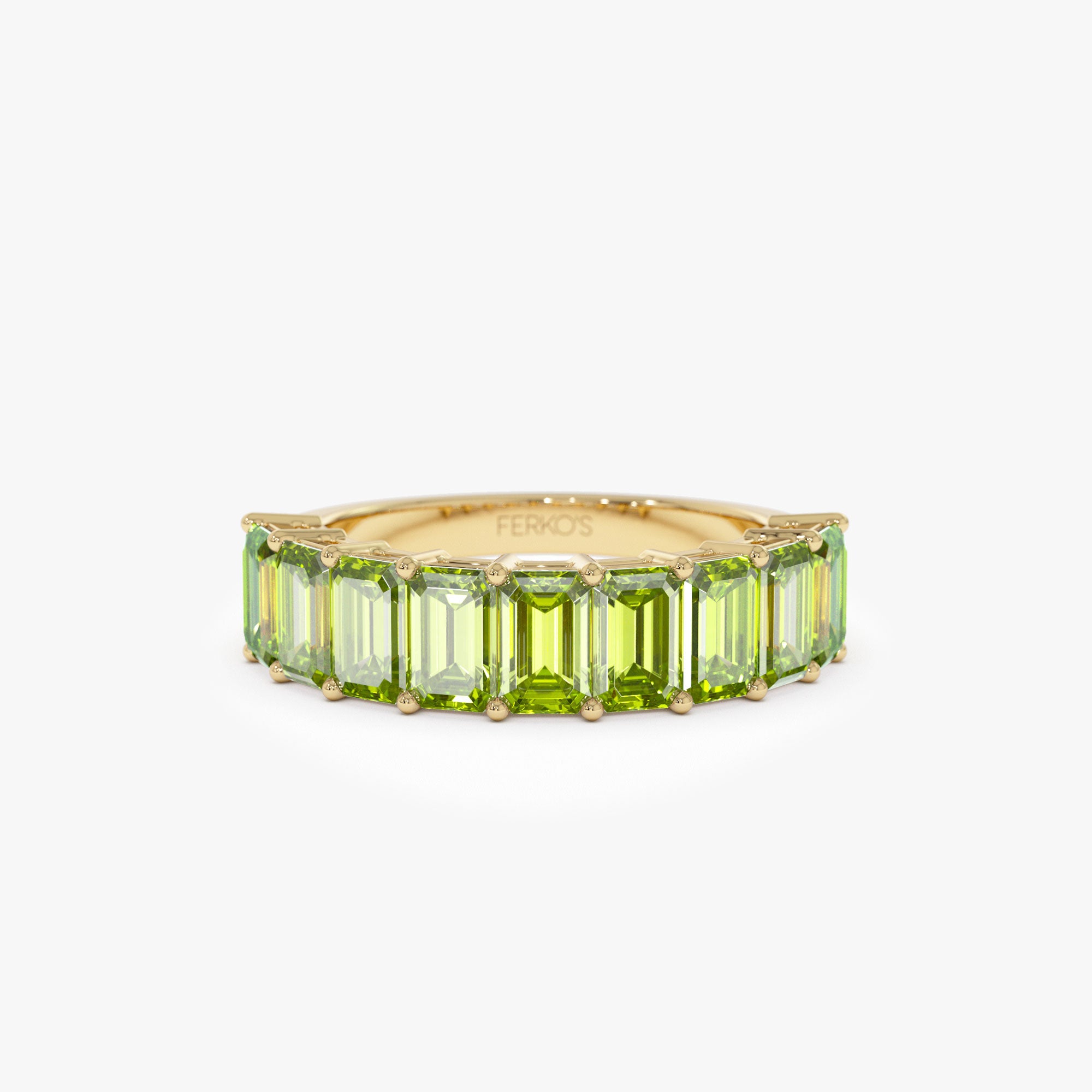 14k Emerald Cut Peridot Nine Stone Ring 2.35ctw 14K Gold Ferkos Fine Jewelry