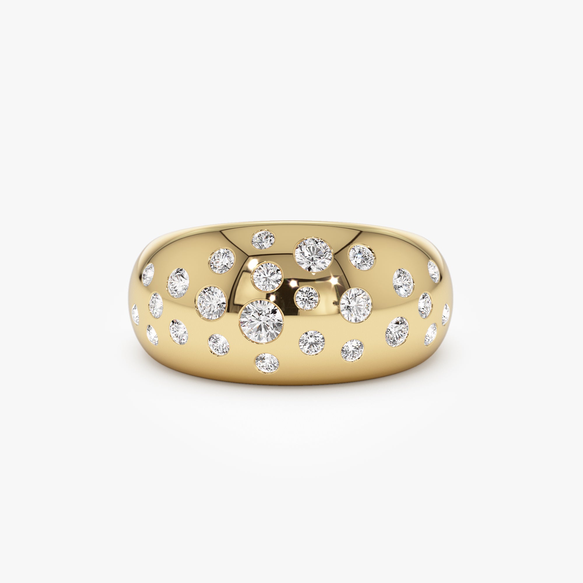 14k Gold Flush Setting Cluster Dome Ring