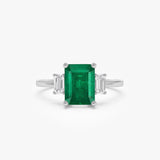 14k Three Stone Emerald Engagement Ring 14K White Gold Ferkos Fine Jewelry
