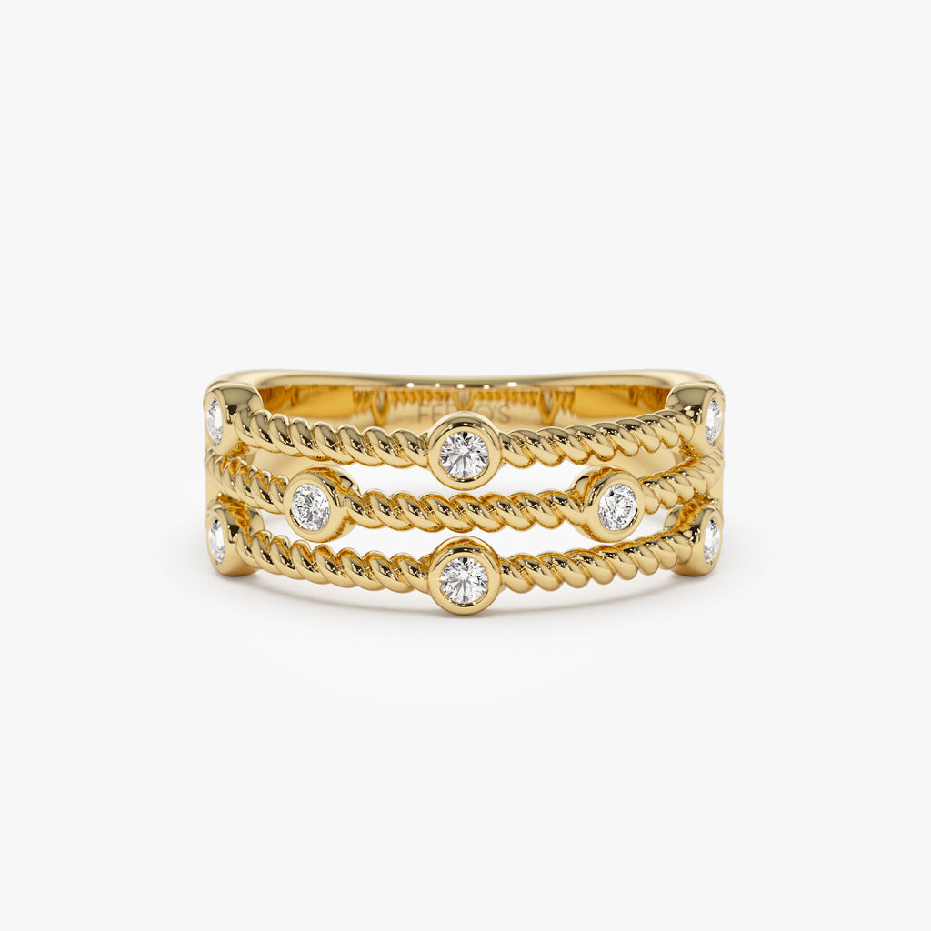14K Gold Twisted Rope Triple Diamond Ring – Ferkos Fine Jewelry