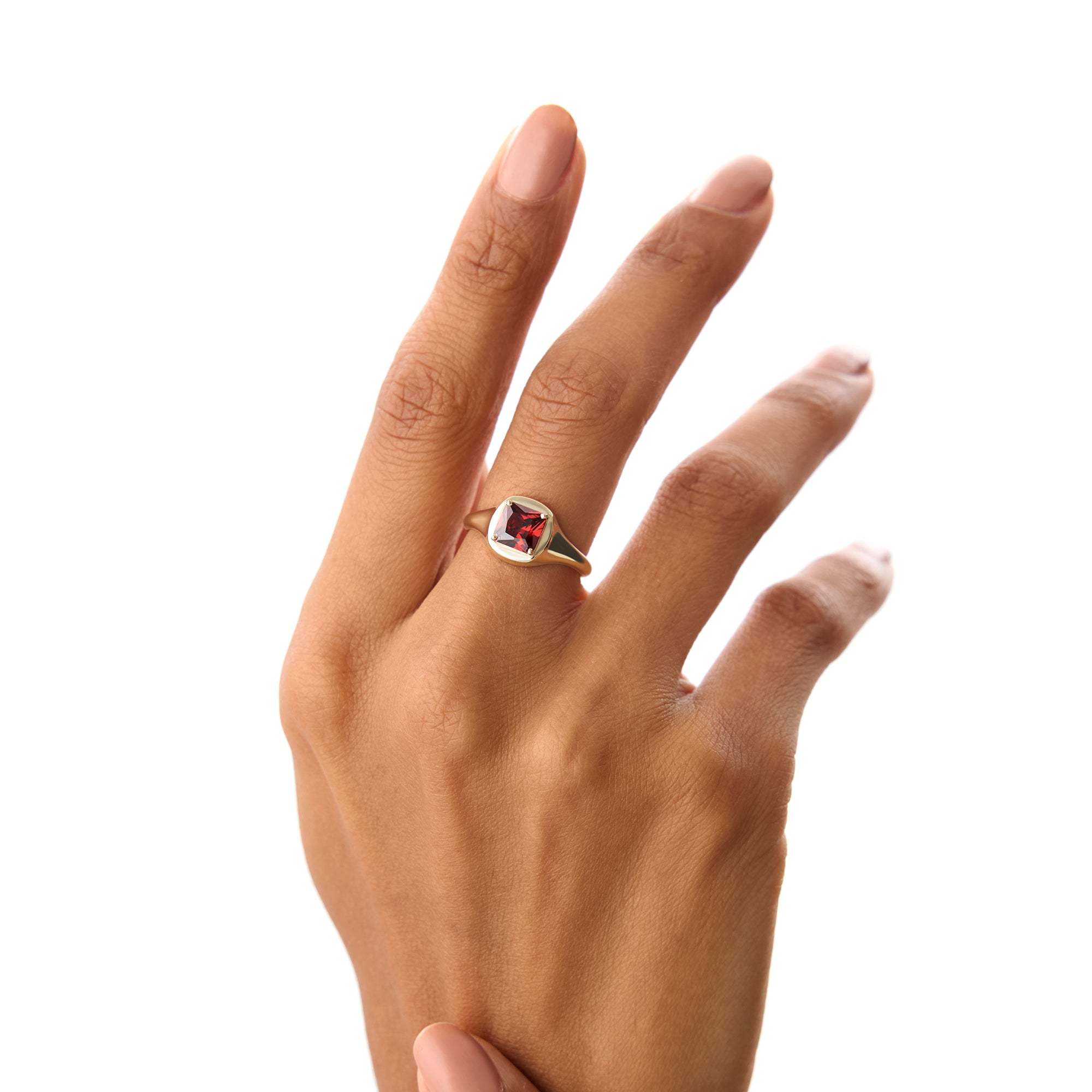 14K Asscher Cut Garnet Signet Ring Ferkos Fine Jewelry