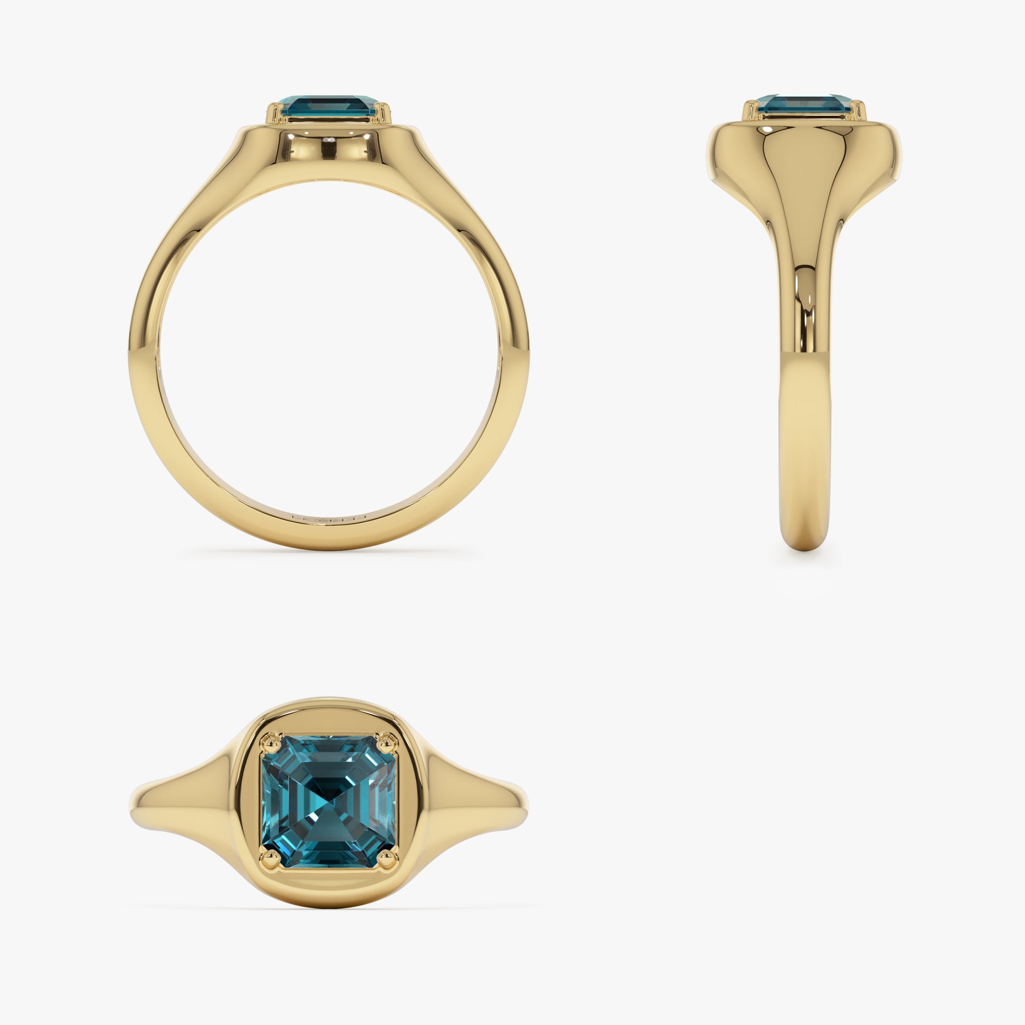 14K Asscher Cut London Blue Topaz Signet Ring Ferkos Fine Jewelry