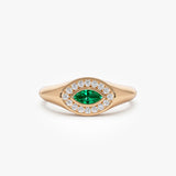 14K Marquise Emerald Halo Setting Ring 14K Rose Gold Ferkos Fine Jewelry