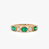 14k Emerald Diamond Milgrain Stacking Band 14K Rose Gold Ferkos Fine Jewelry