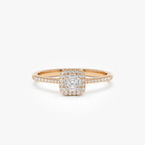 14k Diamond Halo Ring with Round and Baguette 14K Rose Gold Ferkos Fine Jewelry
