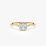 14k Diamond Halo Ring with Round and Baguette 14K Gold Ferkos Fine Jewelry