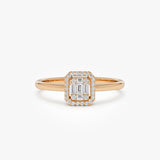 14k Diamond Halo Ring Rectangular Baguette Style 14k Rose Gold Ferkos Fine Jewelry