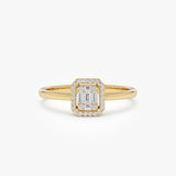 14k Diamond Halo Ring Rectangular Baguette Style 14k Gold Ferkos Fine Jewelry