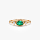 14k Classic Emerald and Diamond Ring 14K Rose Gold Ferkos Fine Jewelry