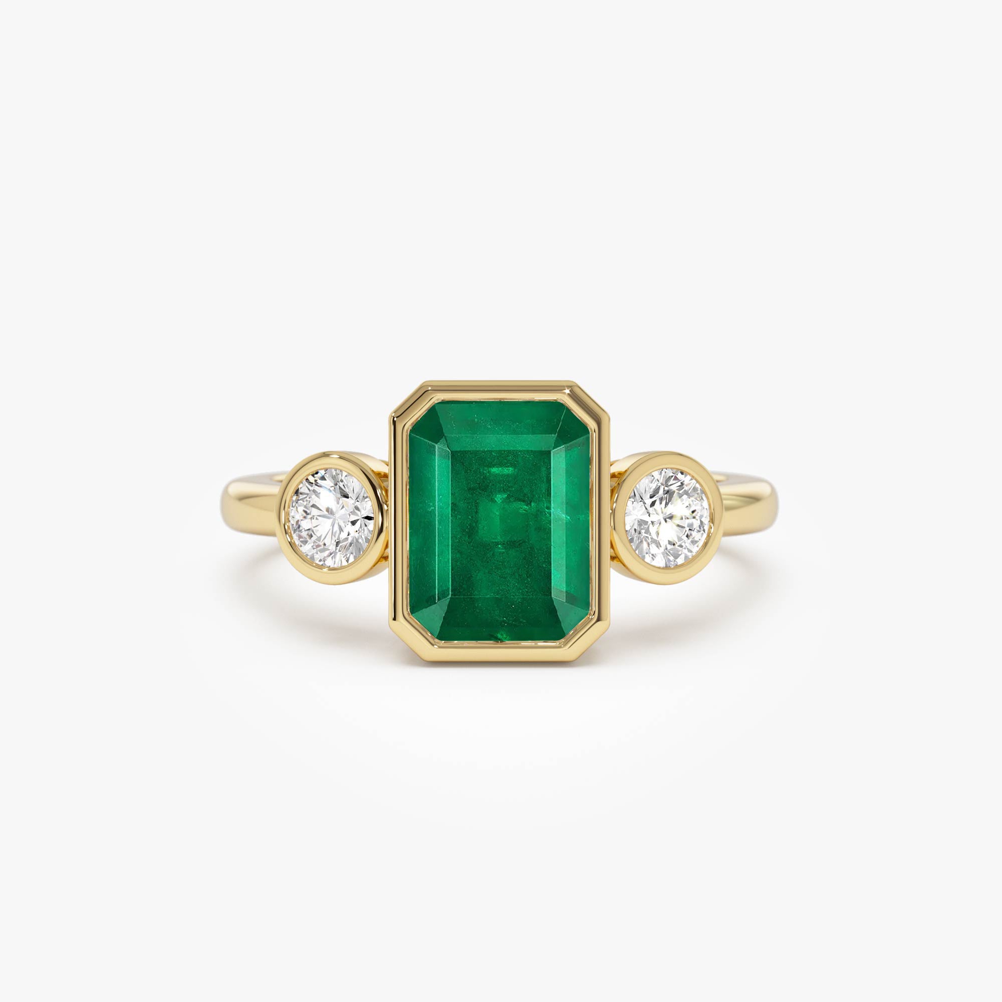 14k Emerald Bezel Set Three Stone Ring 14k Gold Ferkos Fine Jewelry