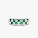 14K Square Emerald & Diamond Wedding Ring Ferkos Fine Jewelry