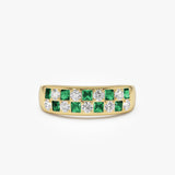 14K Square Emerald & Diamond Wedding Ring 14K Gold Ferkos Fine Jewelry
