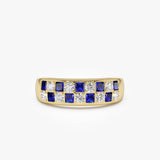 14K Square Sapphire & Diamond Wedding Ring 14K Gold Ferkos Fine Jewelry