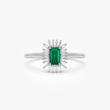 14k Emerald Cut Emerald Ring with Baguette Diamond Halo Ferkos Fine Jewelry