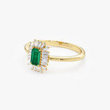 14k Emerald Cut Emerald Ring with Baguette Diamond Halo Ferkos Fine Jewelry