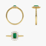14k Emerald Cut Emerald Ring with Baguette Diamond Halo Ferkos Fine Jewelry