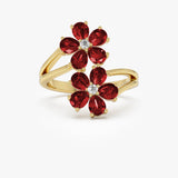 14k Ruby Flower Diamond Accent Ring 14K Gold Ferkos Fine Jewelry