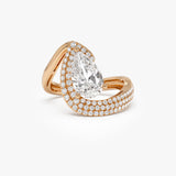2.00 Ctw 14k Gold Lab Grown Pear Shaped Triple Row Pave Band Engagement Ring - Chiara Ferkos Fine Jewelry