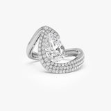 2.00 Ctw 14k Gold Lab Grown Pear Shaped Triple Row Pave Band Engagement Ring - Chiara 14k White Gold Ferkos Fine Jewelry