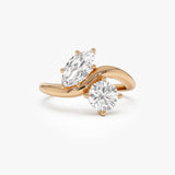 1.50 Ctw 14k Prong Setting Marquise & Round Lab Grown Diamond Toi Moi Ring - Marla Ferkos Fine Jewelry