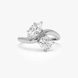 1.50 Ctw 14k Prong Setting Marquise & Round Lab Grown Diamond Toi Moi Ring - Marla 14k White Gold Ferkos Fine Jewelry